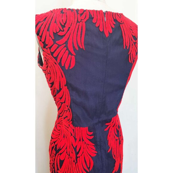 Pankaj & Nidhi Womens Spice Tree Dress Red Chain Stitch Navy Sleeveless - Picture 9 of 14